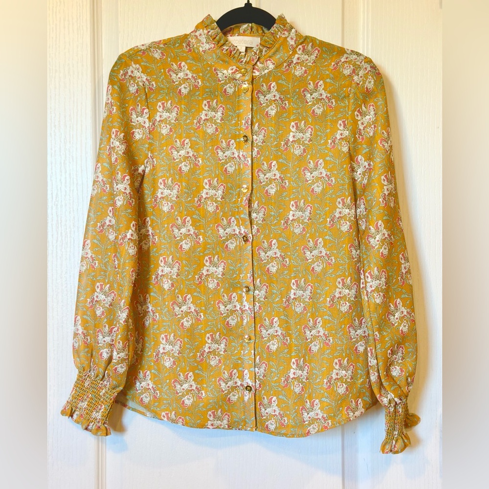 NWOT ETCETRA Mustard Floral Shirt